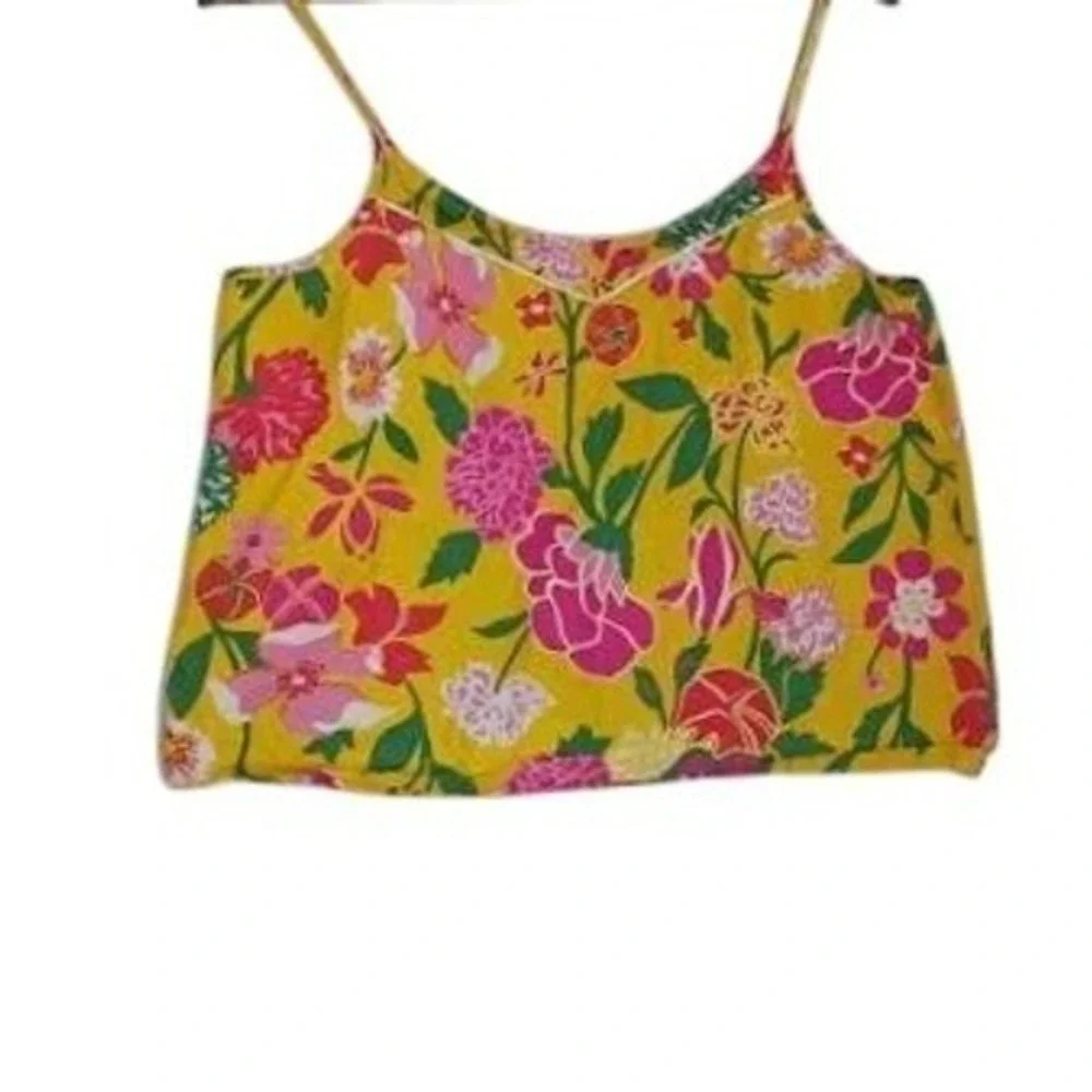 J Crew‎ Yellow Floral Print Cami Tank Top Women's Size M - 100% Cotton